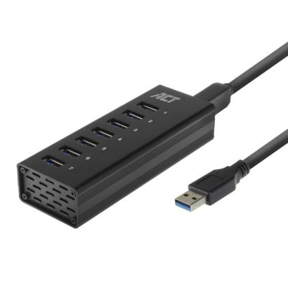ACT 7-poorts hub met stroomadapter USB 3.2 zwart