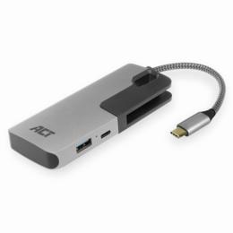 ACT 3-poorts USB 3.0 & 1x USB-C hub, kaartlezer, 60W PD