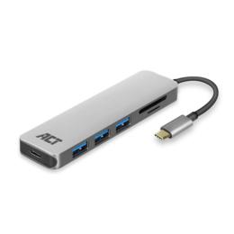 ACT 3-poorts USB 3.0 & 1x USB-C hub, kaartlezer, 55W PD