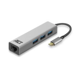 ACT 3-poorts USB 3.2 USB-C hub met ethernet poort