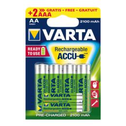 Varta oplaadbare NiMH batterij 4x AA 2100mAh + 2 gratis AAA