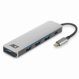ACT 4-poorts USB 3.0 & 1x USB-C hub, kaartlezer, 60W PD