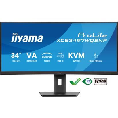 34" iiyama XCB3497WQSNP-B1 Curved HMDI/DP/USB/DOCK 95W PD