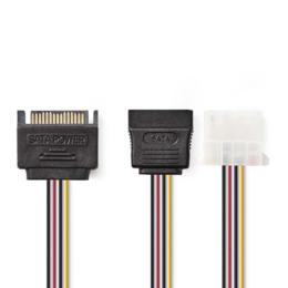 Nedis Sata 15-pins naar Sata 15-pins M/F + Molex F 0,20m