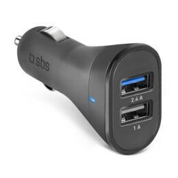 SBS 2-poorts USB-A 2.4A telefoon autolader zwart