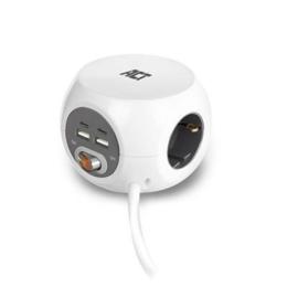 ACT AC2415 Kubusvormige stekkerdoos 3-voudig met USB 1,5m