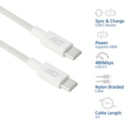 ACT USB-C 2.0 naar USB-C snellaadkabel 240W 2 meter wit