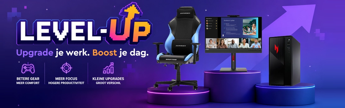 Level Up campagne banner met tijdelijke korting op veel producten