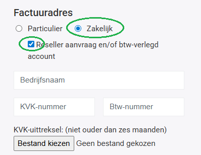 De optie btw-verlegd account bij het aanmaken van een zakelijk Yorcom account