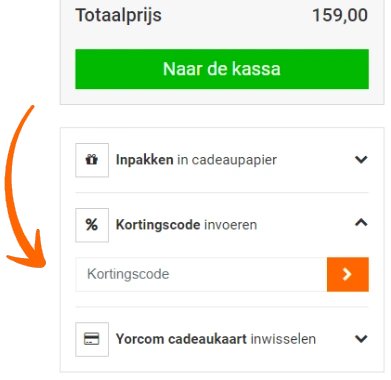 Kortingscode invoeren in de winkelmand van Yorcom