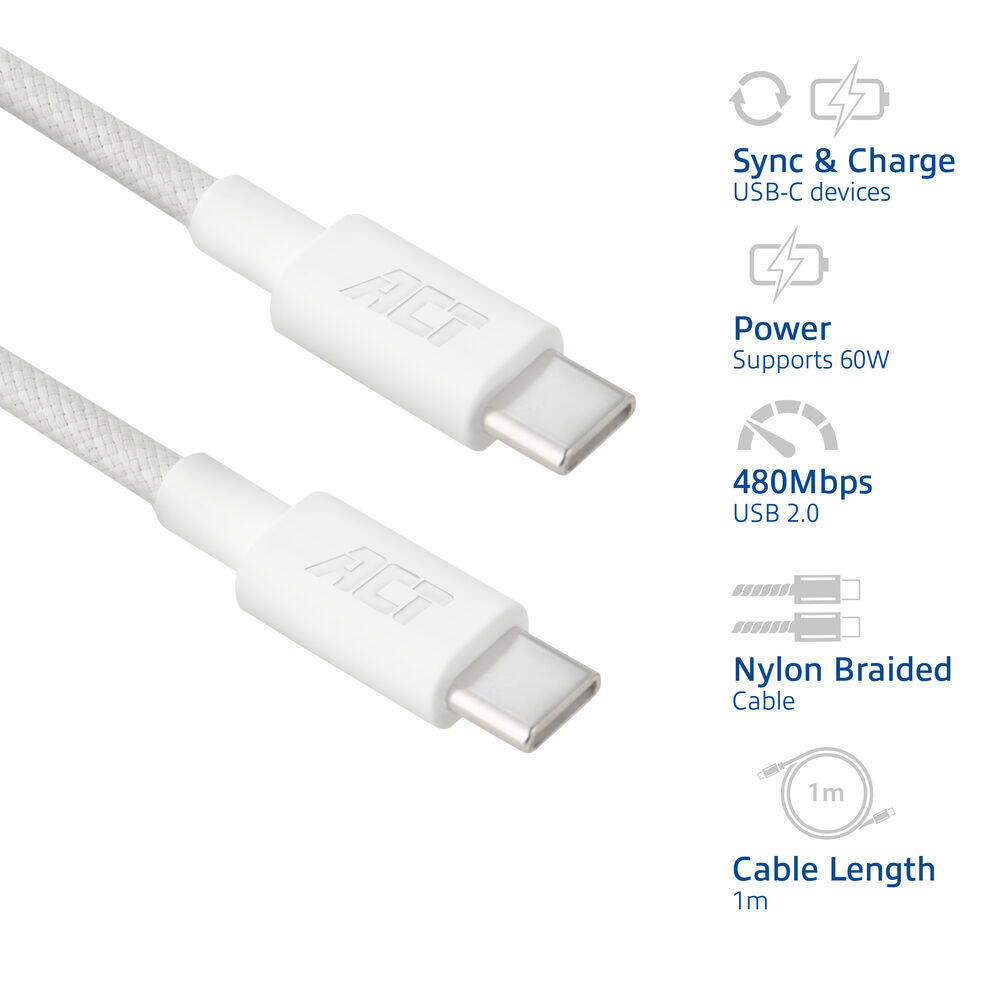 ACT USB-C kabel 1m wit
