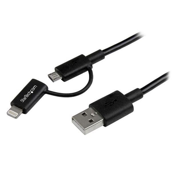 StarTech.com Apple Lightning or Micro USB to USB cable 1m (3ft), black oplaad--gegevenskabel voor iP