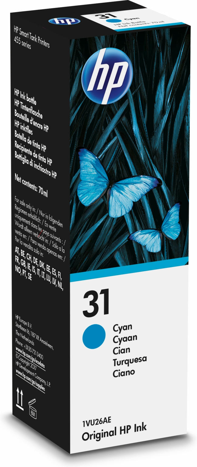 HP 31 70-ml Cyan Original Ink Bottle 70ml 8000pagina's Cyaan inktcartridge