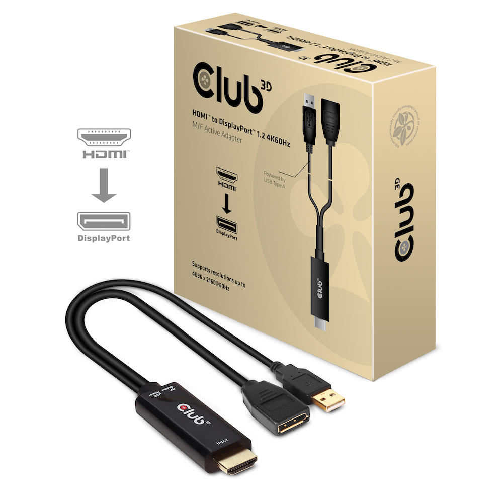 CLUB3D HDMI 2.0 TO DISPLAYPORT 1.2 4K60HZ HDR M-F ACTIVE ADAPTER Zwart