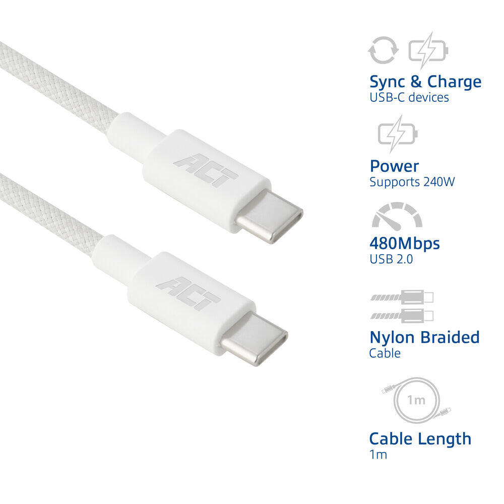 ACT USB-C kabel 240W 1m wit