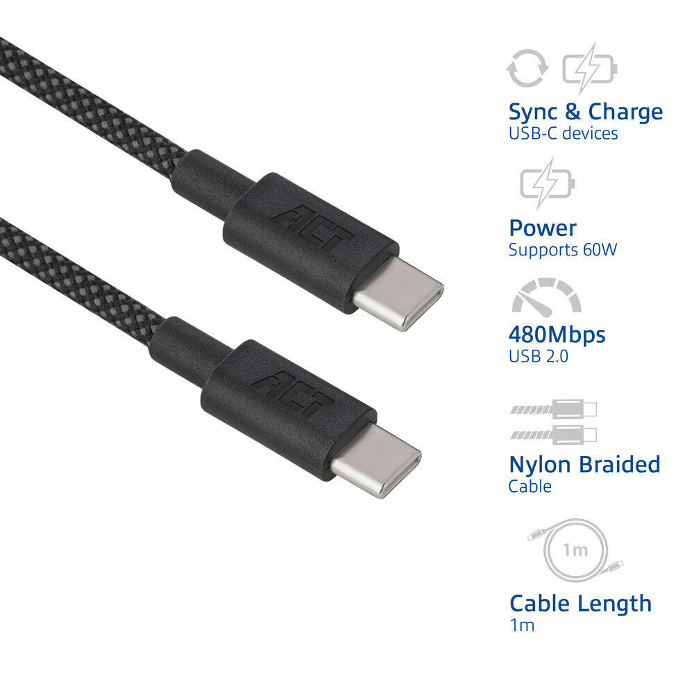 ACT USB-C kabel 1m zwart