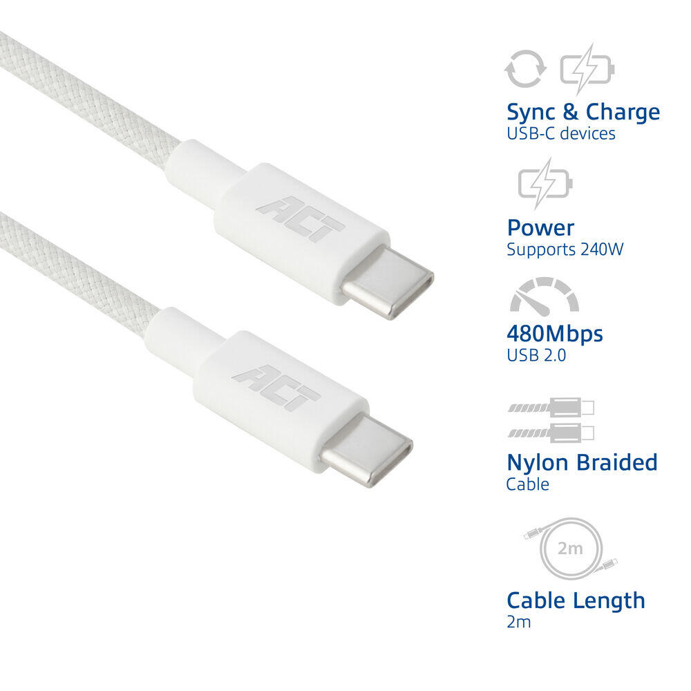 ACT USB-C kabel 240W 2m wit