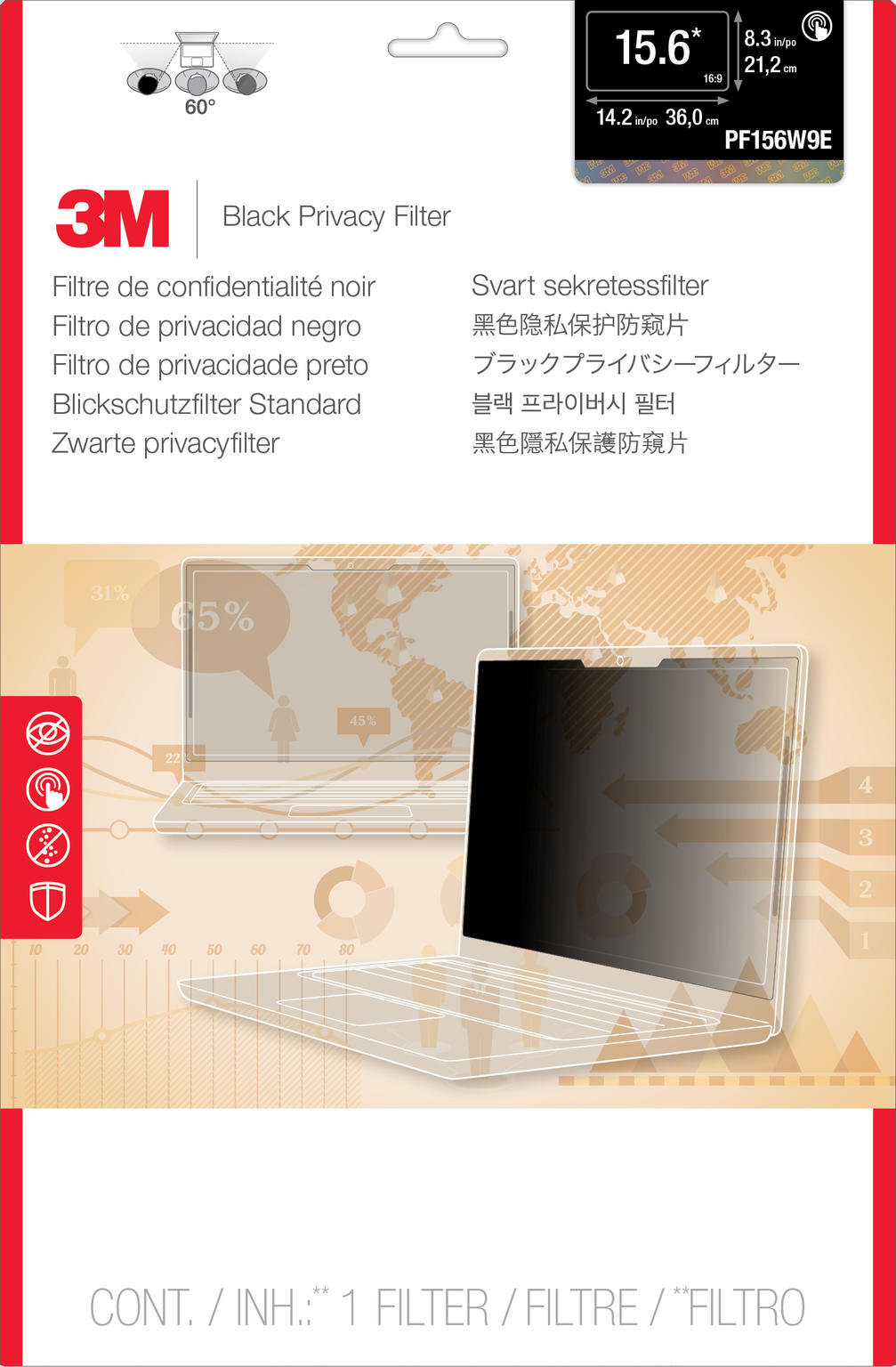 3M PF156W9E Privacy Screen 15,6 laptop