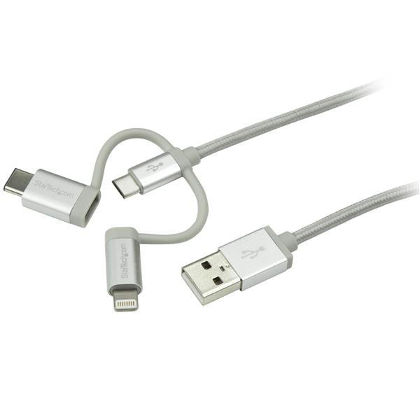 StarTech.com USB oplaadkabel USB naar Lightning-USB-C-Micro-B gevlochten 1 m